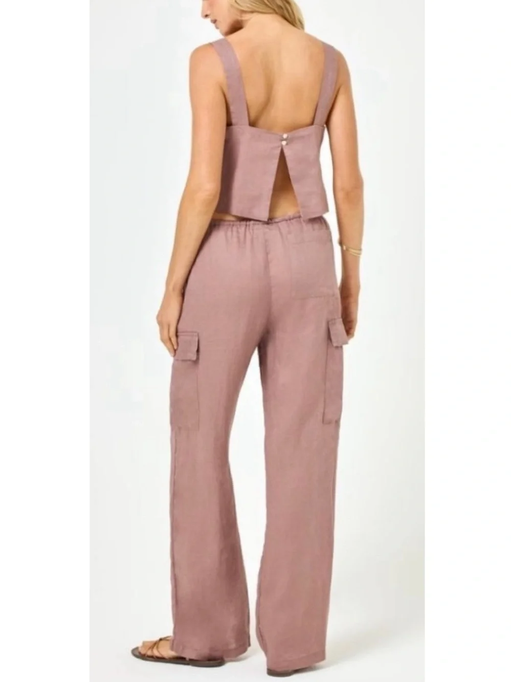 L*Space Sundown Dusty Pink Linen Cargo Wide Leg Boho Coastal Pants Size Medium